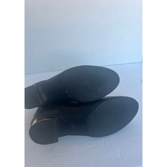 Tory Burch Black Pebbled Leather Back Zip Low Gold Heel Chelsea Ankle Boots 7.5 - Picture 9 of 10